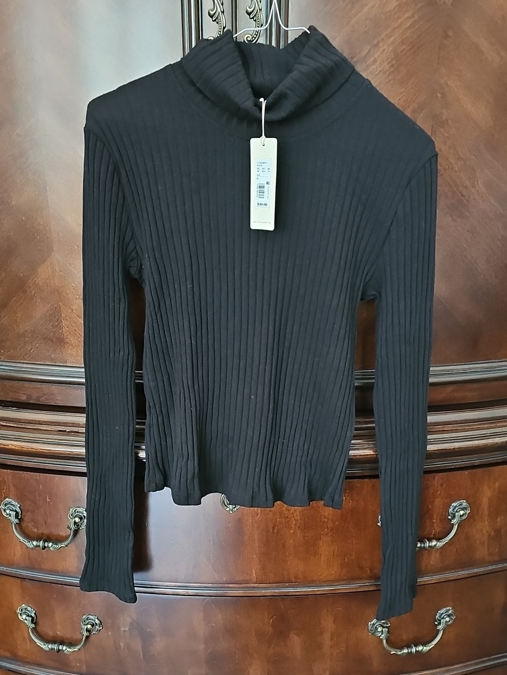 Copper Key Black Ribbed Turtleneck Long-Sleeve Top